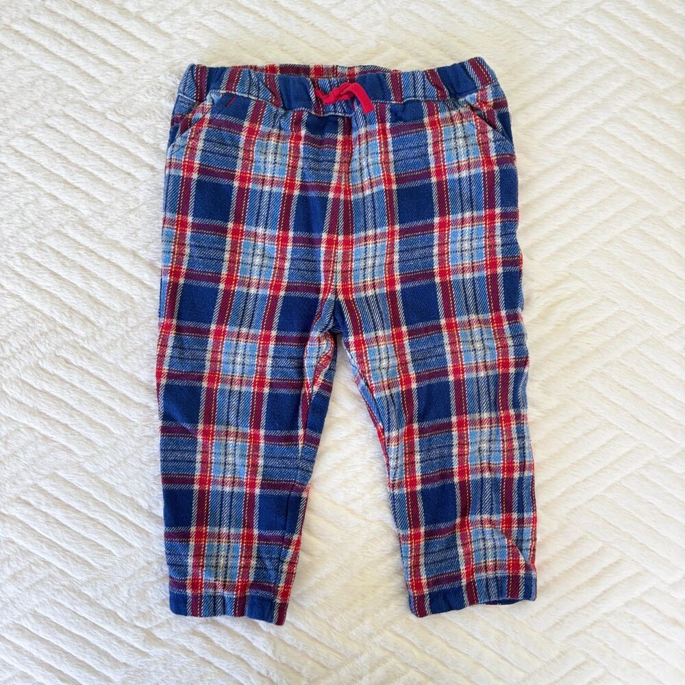 Baby Boden 9-12M Blue Red Plaid Cotton Lined Flannel Pants Toddler Boy Holiday